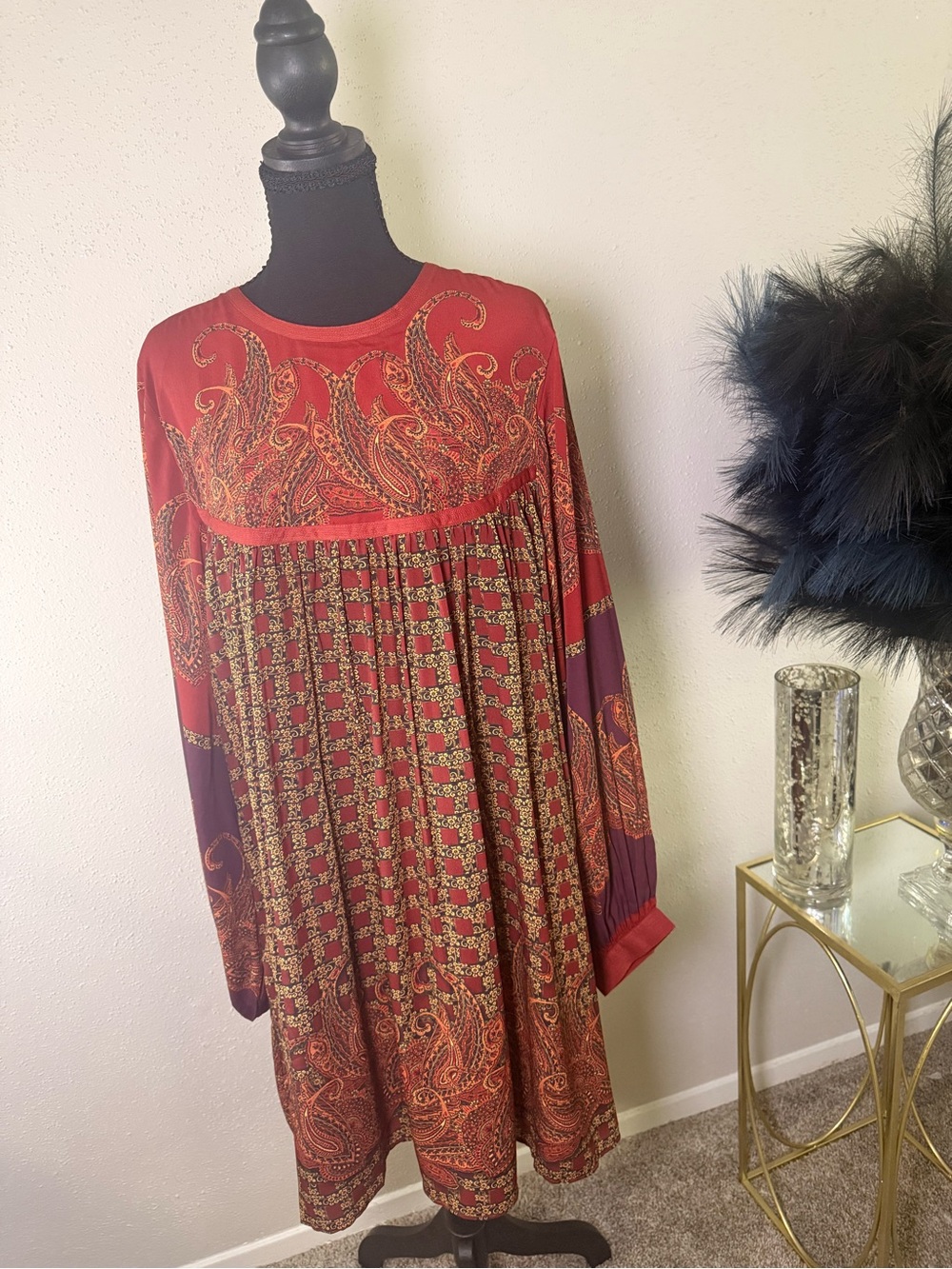 NWT Anthropologie Pinnacle by Shruti Sancheti Boho Paisley Long Sleeve Dress M - Picture 3 of 15